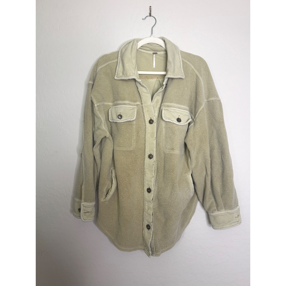 Free‎ People Womens Cotton Ruby Jacket S Green Oversized Fleece Shacket Boho